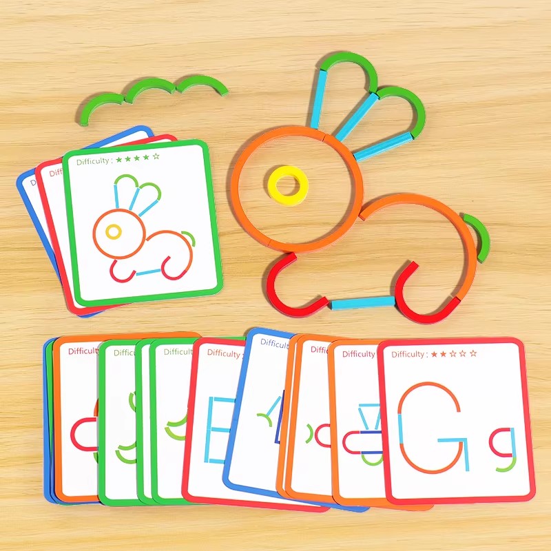 Montessori Early Education Wooden Pattern Blocks Creative Sticks Rings Puzzle Safe Wooden Toys for Kids