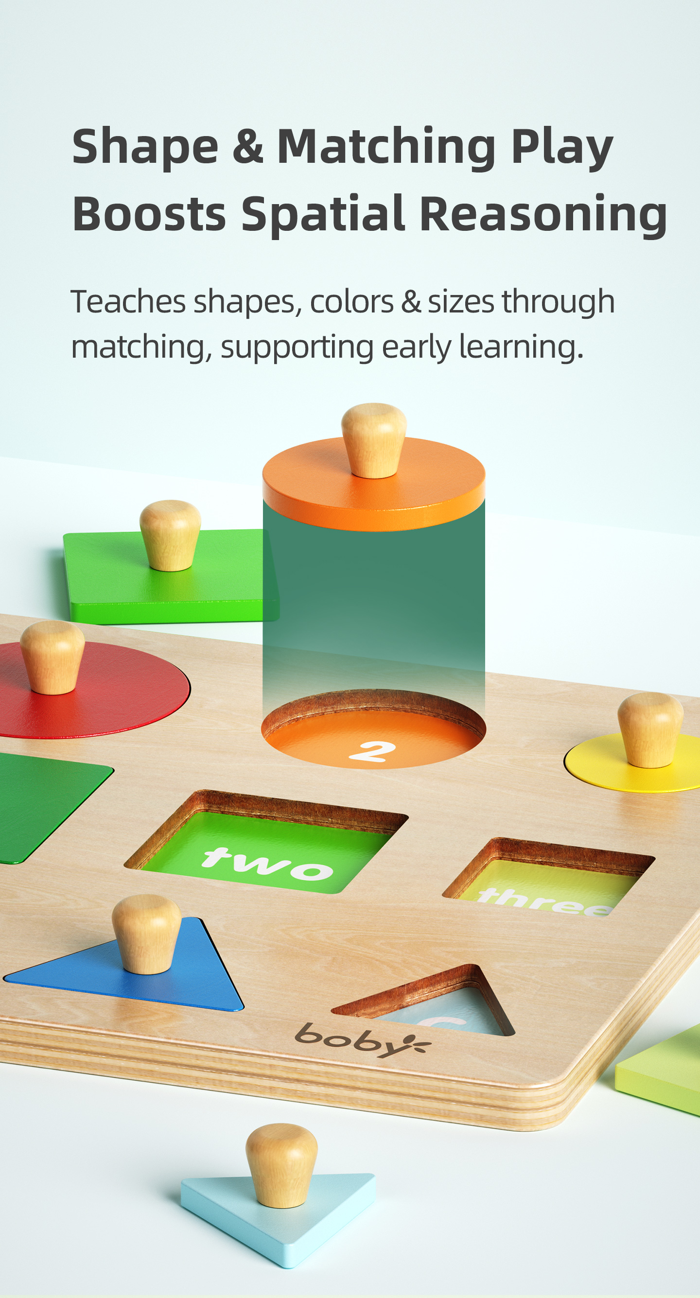 Montessori Wooden Sensory Toys for Kids 1-2 Years Educational Shape Size Gradient Puzzle
