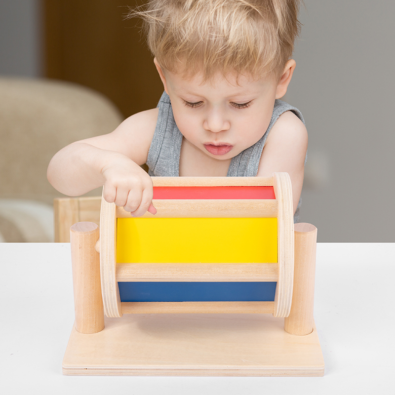 Infant Safe Montessori Wooden Spinning Drum Educational Toy