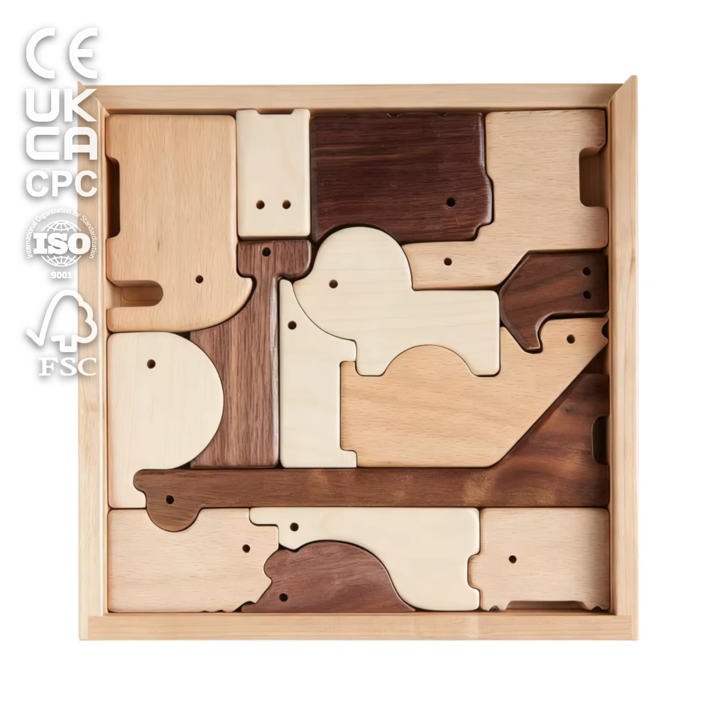 Runwood Wood Animal Puzzle Toy Set Custom Eco-friendly Montessori Educational Game Montessori Wooden Toys Gift Set With Box