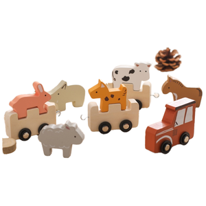PMZ1367 Unisex Montessori Farm Train Puzzle Car Toy Creative Geometric Wood Animal Custom Logo Intelligent Babies Aged 2-4 Years