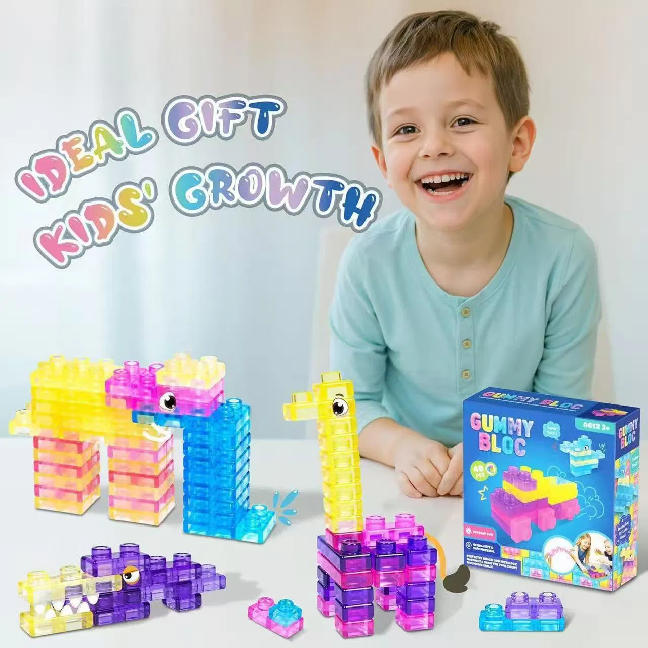 40p Jelly Building Blocks Toy Rubber Brick Set Creative Construction Learning Toys