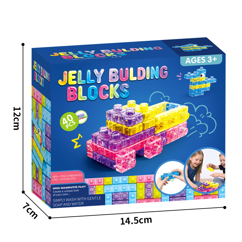 40p Jelly Building Blocks Toy Rubber Brick Set Creative Construction Learning Toys