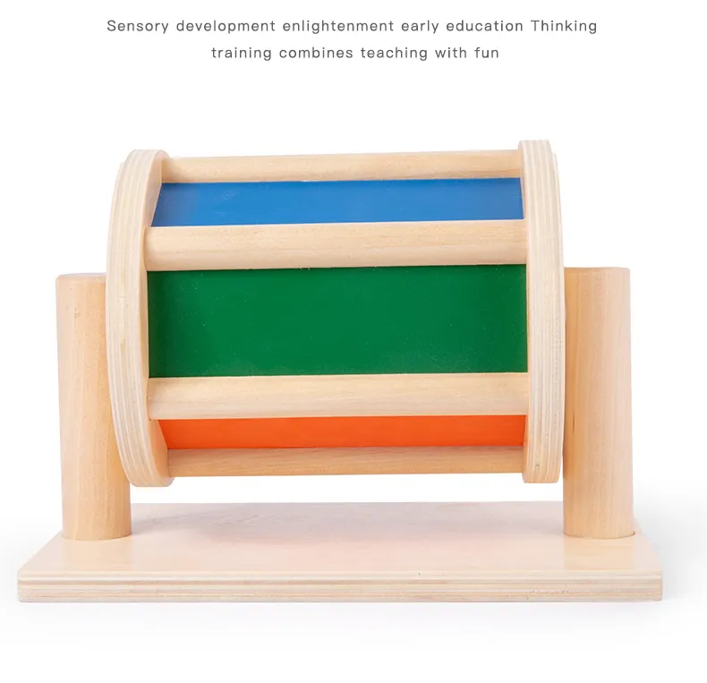 Infant Safe Montessori Wooden Spinning Drum Educational Toy
