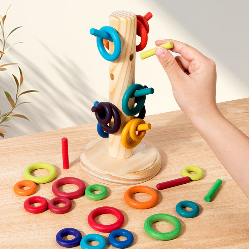 Manufacturer Cheap Wood Children Playing Popular Items Kids Baby Montessori Cheap Play Wooden Ring Stacking Educational Child Juguetes Sensory Teaching Toy