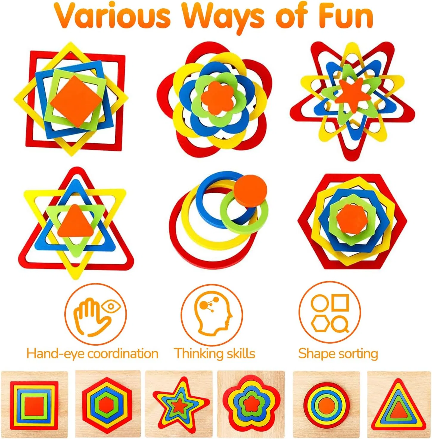 Toddler Puzzles Montessori Toy Wooden Shape Sorting Puzzle Sensory Toy for Toddler Activities Preschool Learning Educational Autistic for Developmental Kids