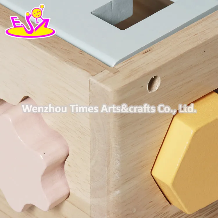 All-in-One Wooden Learning Toy Developmental Hammering Bench, Shape Sorter, and Colorful Stacking Rings W12D757