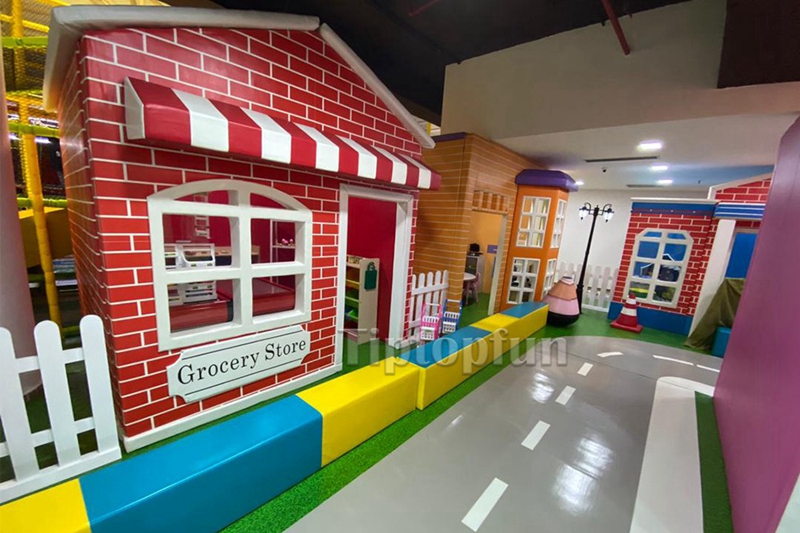 Tiptopfun Indoor Soft Playground Featuring Kids Dream Role Playing Town with Interactive Career Stations