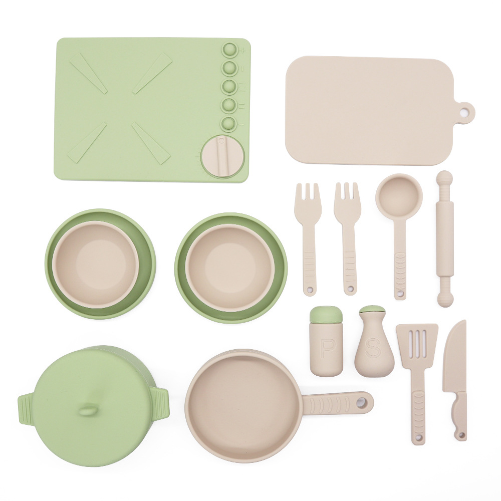 Toys Kids Hot Selling New Children's Educational Pretend Play Toys Set Unisex Realistic Silicone Tableware Mini Kitchen Toys