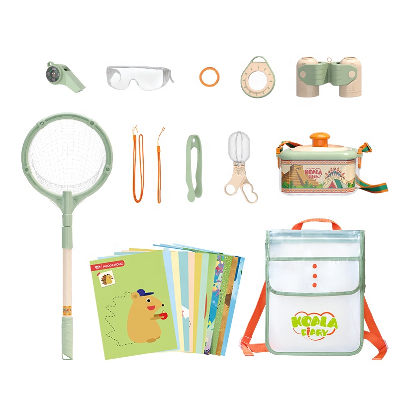 Kids Pretend Play Outdoor Adventure Explore Toy Insect Catching Observation Sketching Kits for Children Stem Toys with Backpack