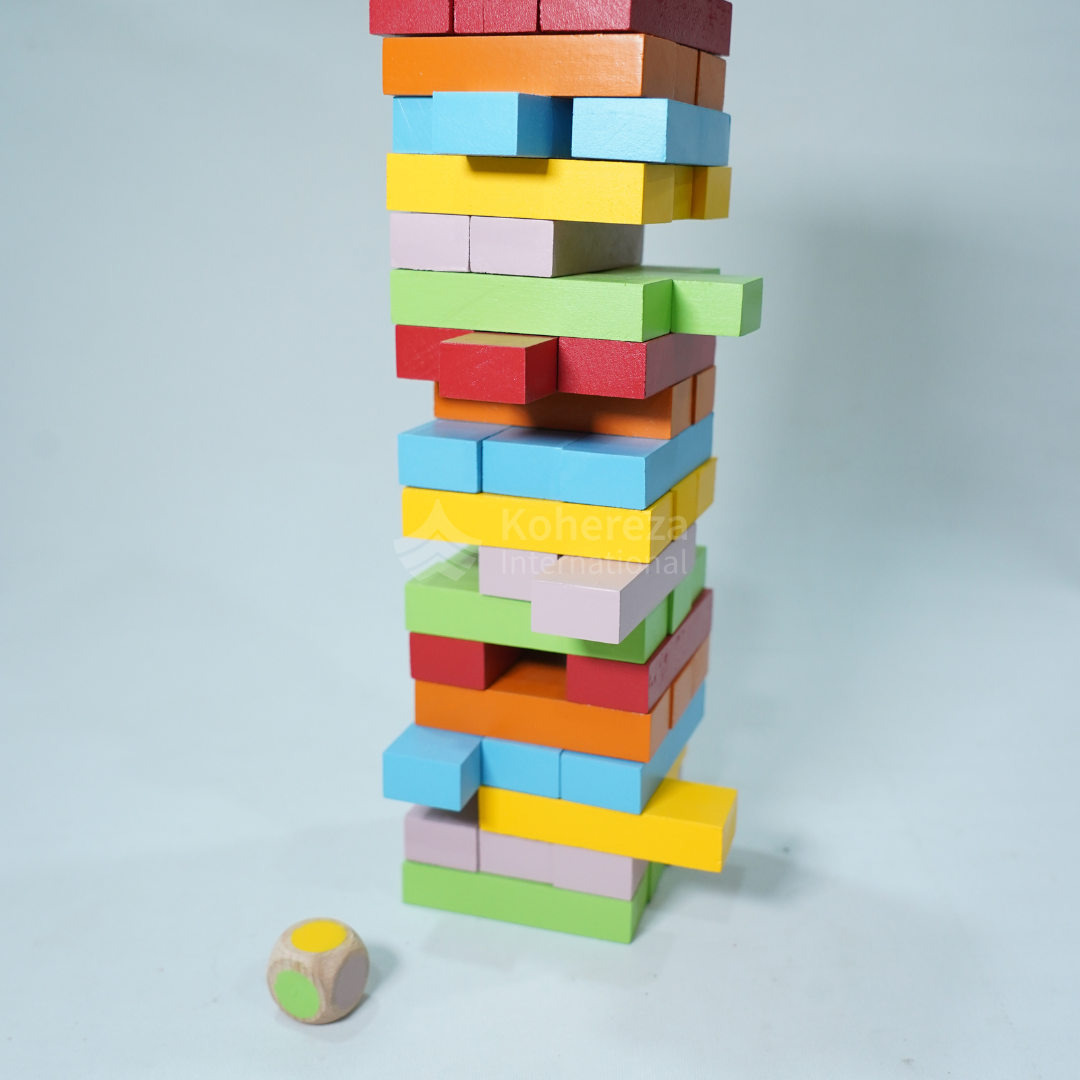 Fun &amp; Educational Handcrafted Colorful Wooden Tower Blocks Construction Toy Set for Kids &amp; Families-Stacking &amp; Balancing Game