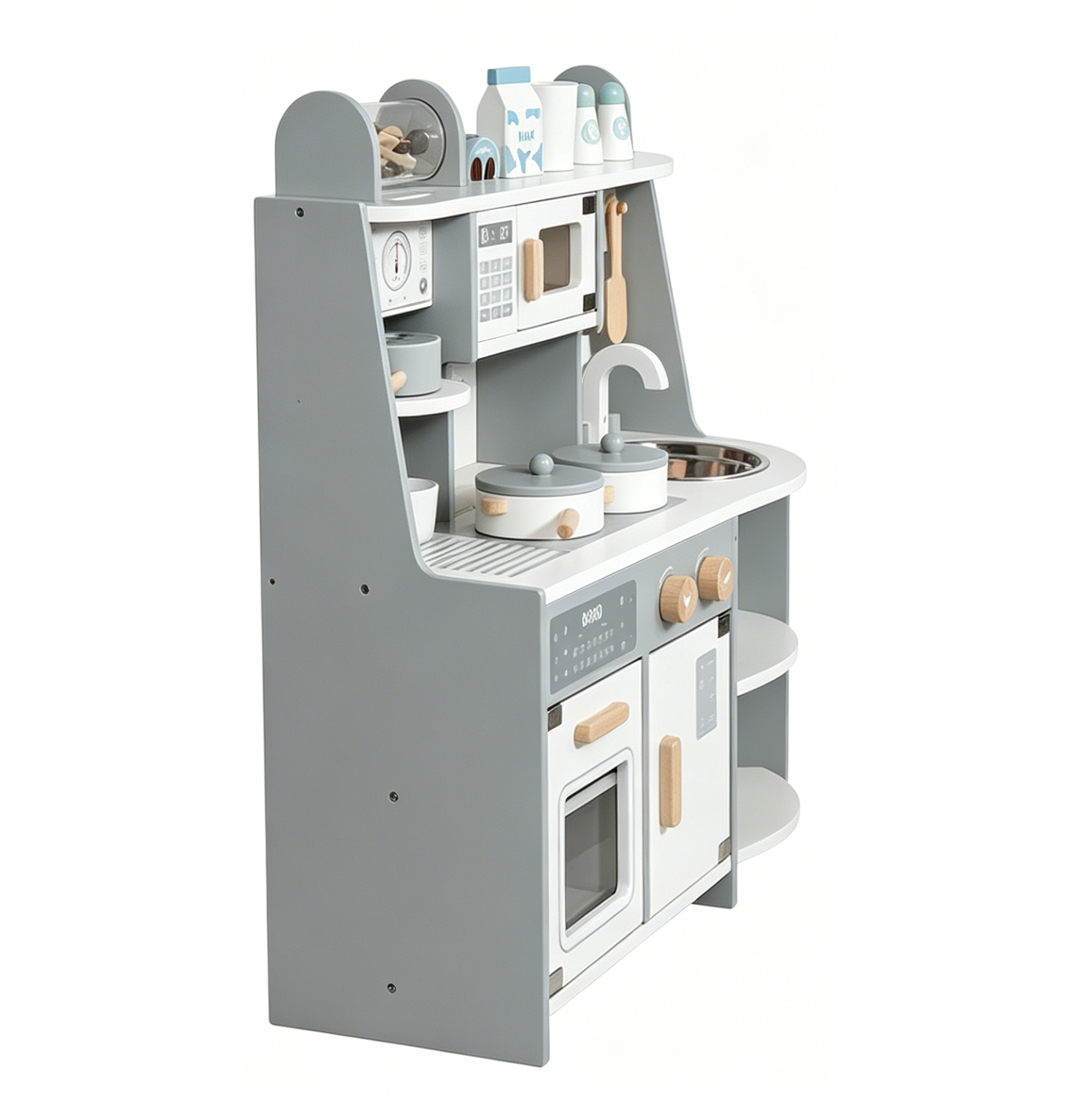 Hot Selling Children's Simulation Role Play Grey Kitchen Set Game Educational Pretend Cooking Learning Playing Toys for Kids