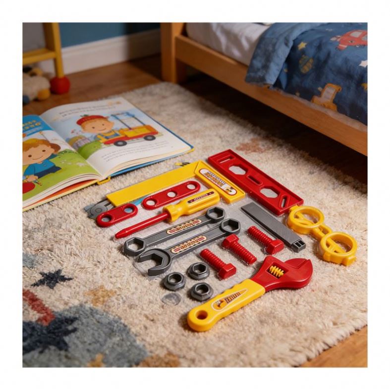 Interactive Construction Tool Toys Set Wooden Workbench Toolbox Engineer Drill Pretend Play Learning Development Activity Toy