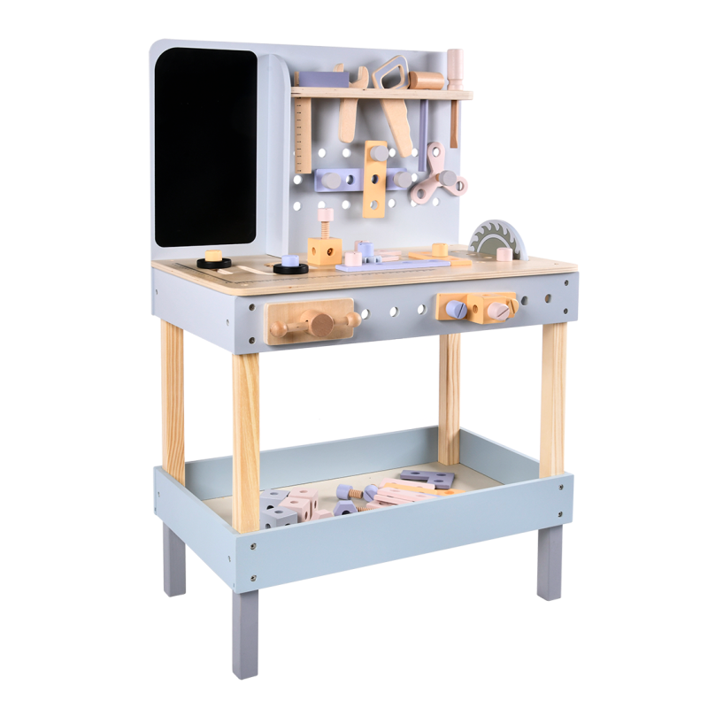 For 5 to 7 Years Old Wooden Kids Tool Workbench Toy with Blackboard Pretend Play Construction Table Playsets Role Play