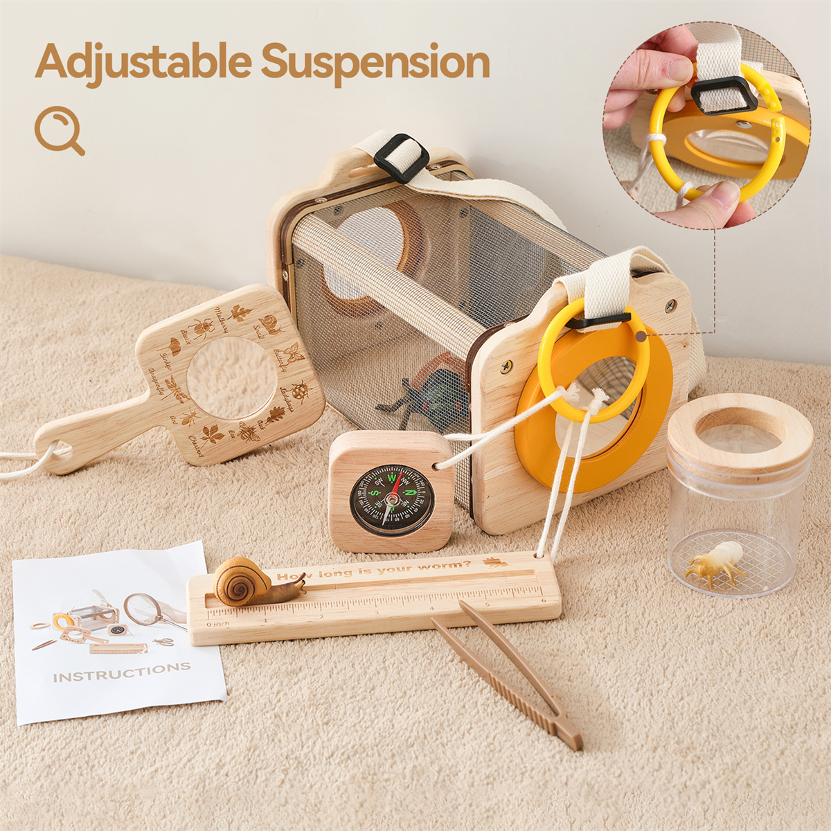 Wooden Bug Catching Kit Outdoor Adventure Toys Kids Montessori Toys Preschool Early Learning Educational Toys for Baby Toddlers