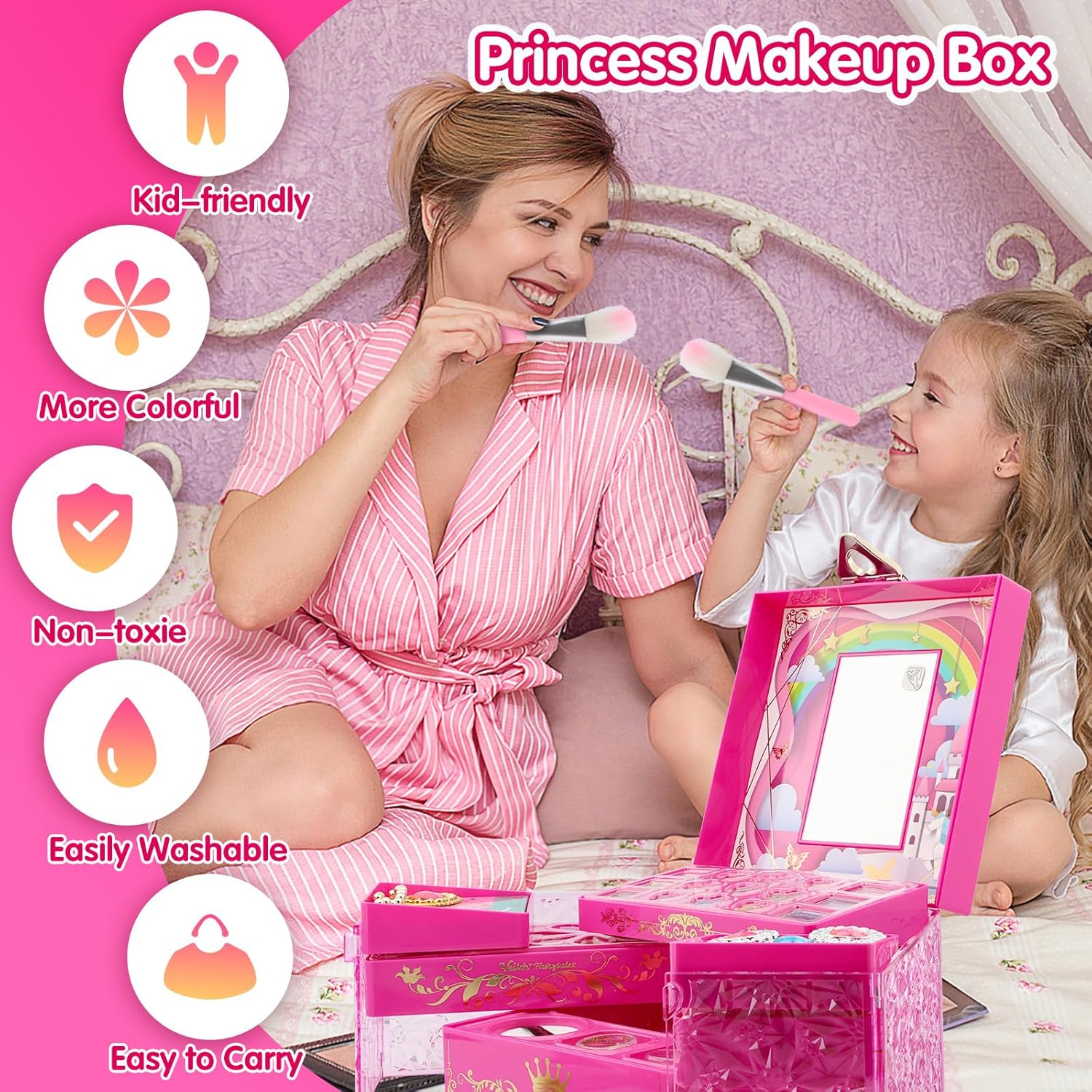 Beautiful Crystal Cosmetic Case Pretend Play Girls Washable Kid Makeup Toys Kit Beauty Fashion Toys Makeup Box for Children