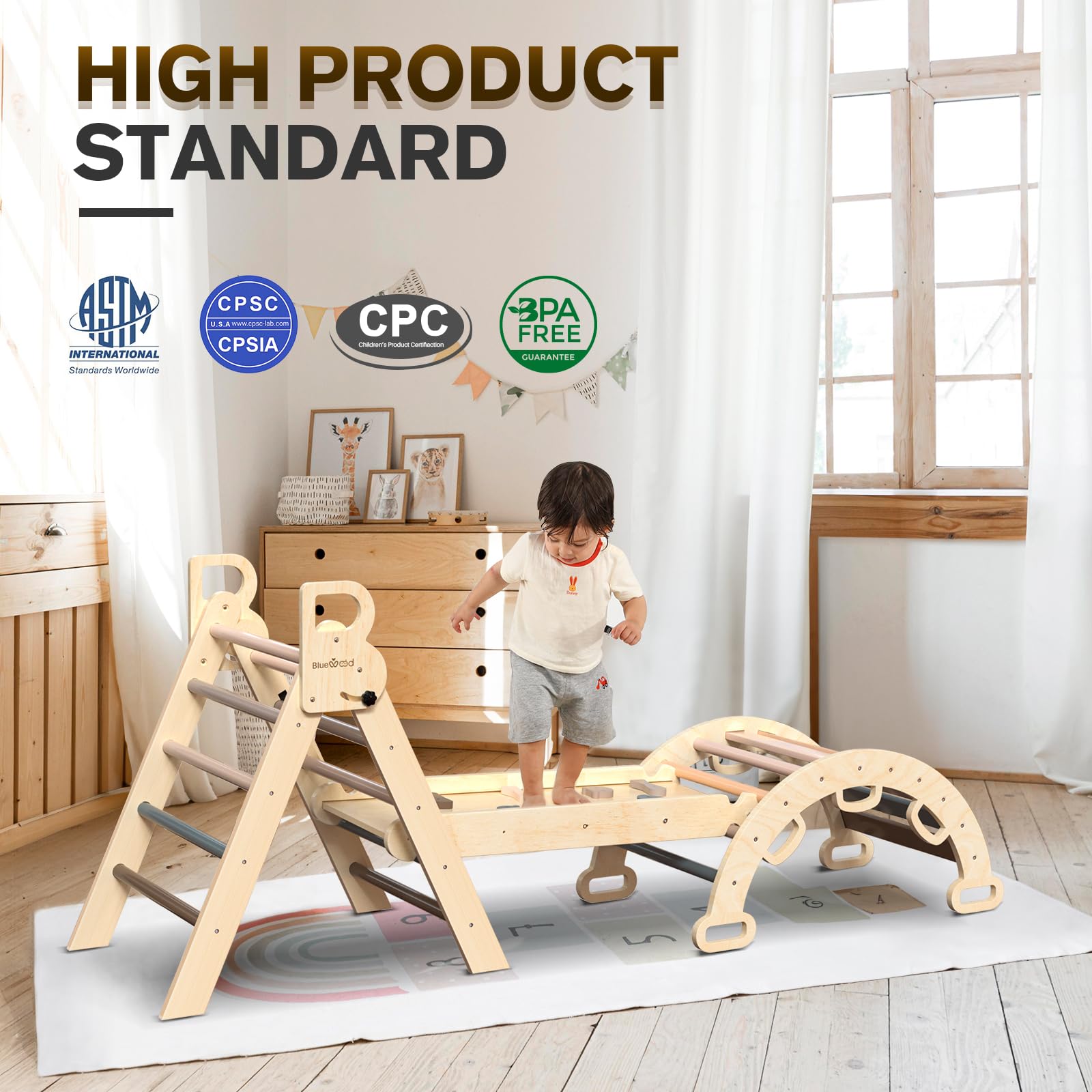7-in-1 Foldable Wooden Montessori Baby Climbing Set With Arch Ramp &amp; Ladder-kids Furniture