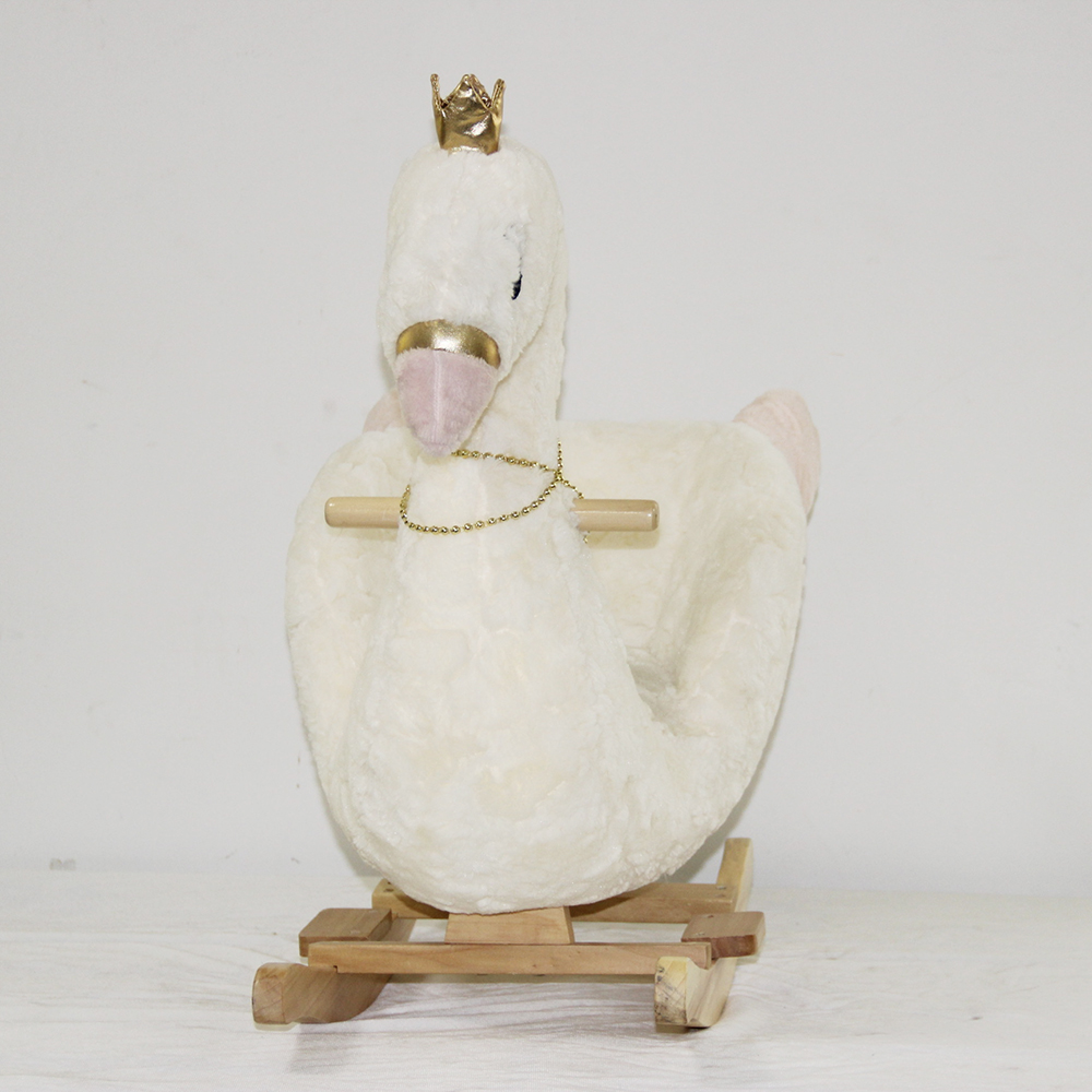 Custom Stuffed Baby Wooden Rocking Chair Rocking Swan Plush Toy Rocking Horse Toy