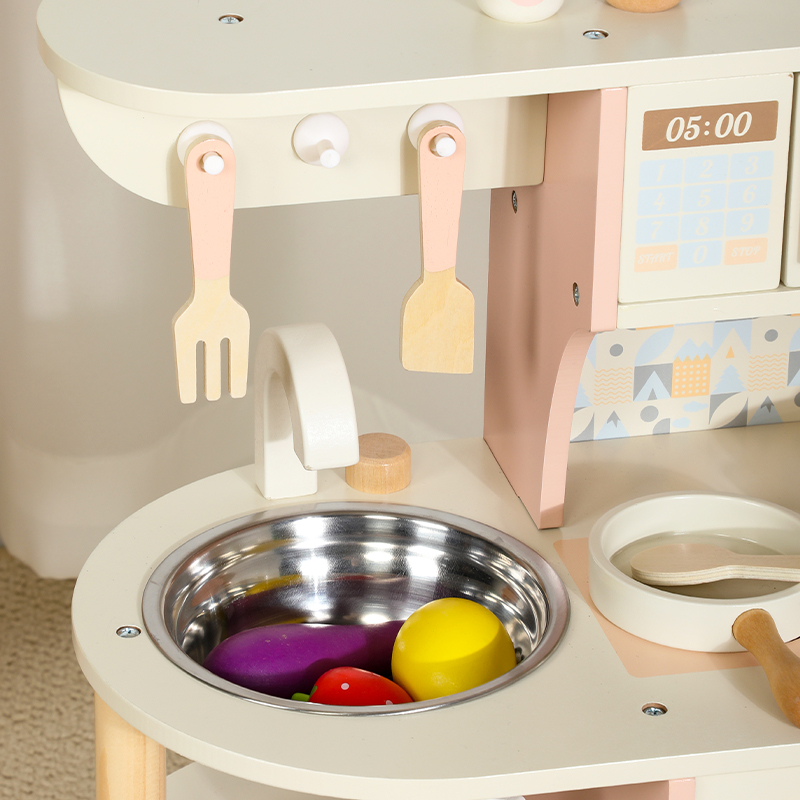 All-In-One Children's Wooden Kitchen Stove &amp; Coffee Machine Toy Set Eco-friendly Non-toxic Includes Utensils For Cooking