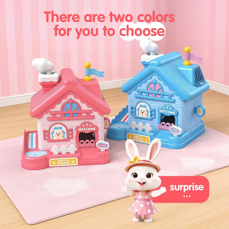 Children Magnetic Play House Pretend Play Toys Set Portable Plastic Pet Magnetic Pink Doll House for Girls and Boys with Sound