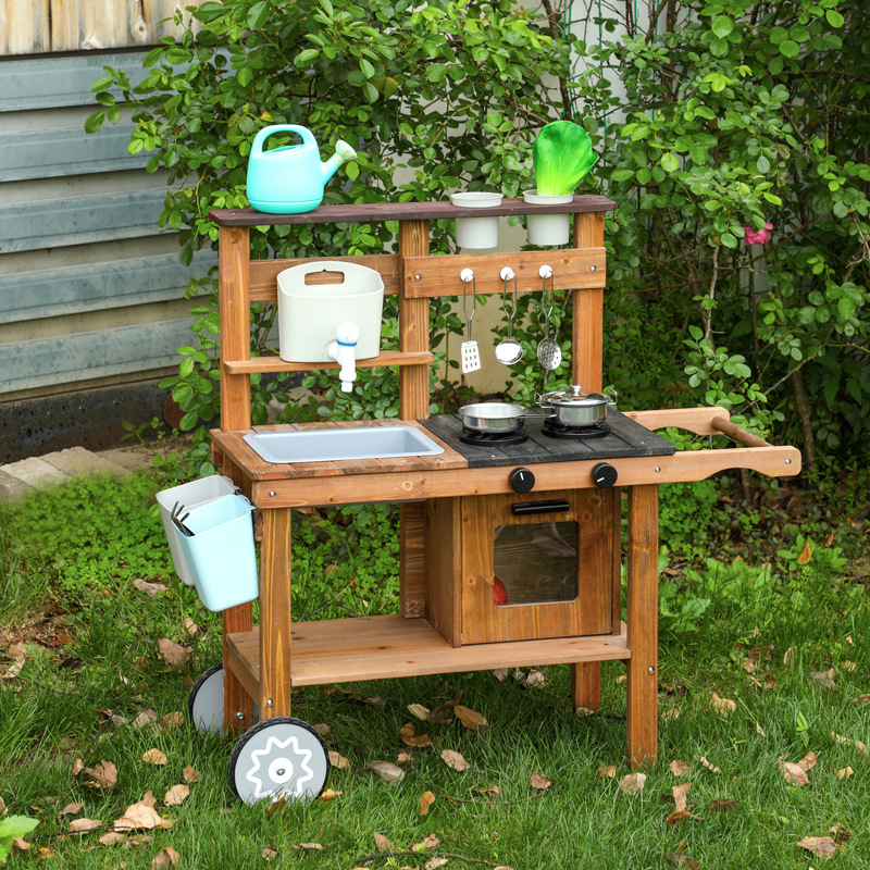 Outdoor Wooden Kitchen Pretend Play Toy Set Toys Unisex Preschool Play Set for Fun Outdoor Activities Kids Play Set