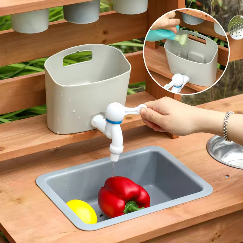 New Design Wooden Educational Cooking Pretend Play Toy Kitchen Toys Mud Kitchen Kids Outdoor Wood Kitchen Set For Kids Girl