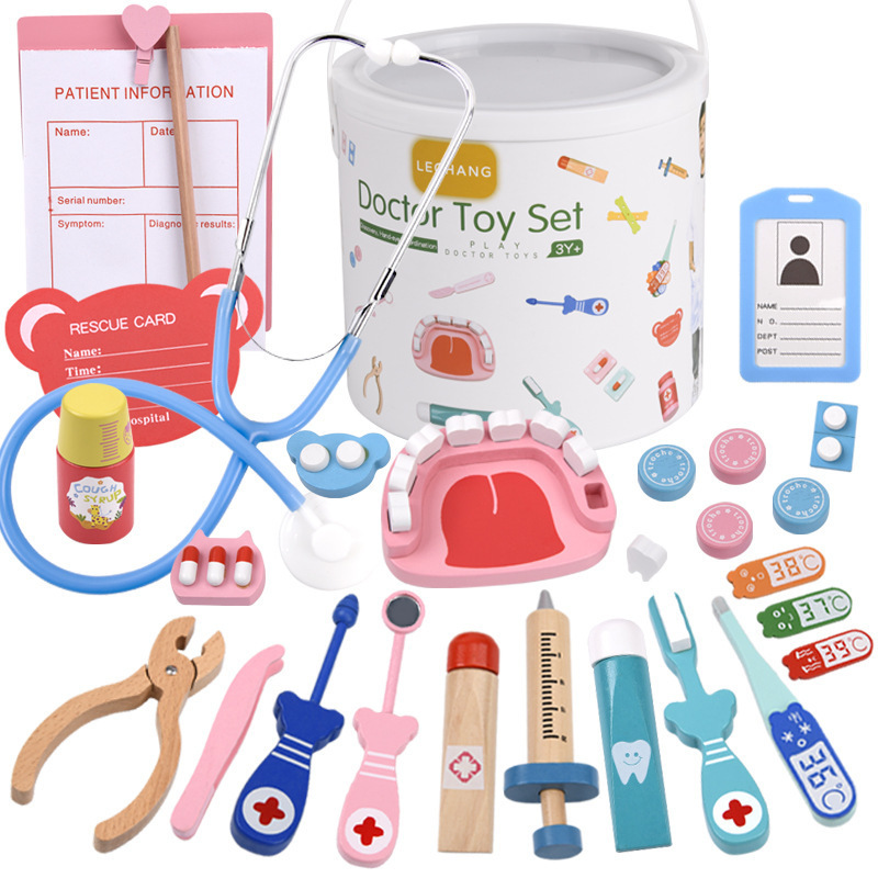 Unisex Small Doctor Wooden Doctor Play Set Suit Toy Kids Colour Box-Enclosed Wooden Doctor Set for Children