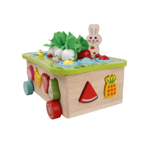 Wooden Educational Interactive Toy Cart with Fish Ponds and Orchards Design for 3 Years up