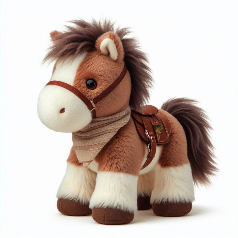 OEM Customize Simulation Plush Cute Brown Standing Horse Animal Toy With Long Tail