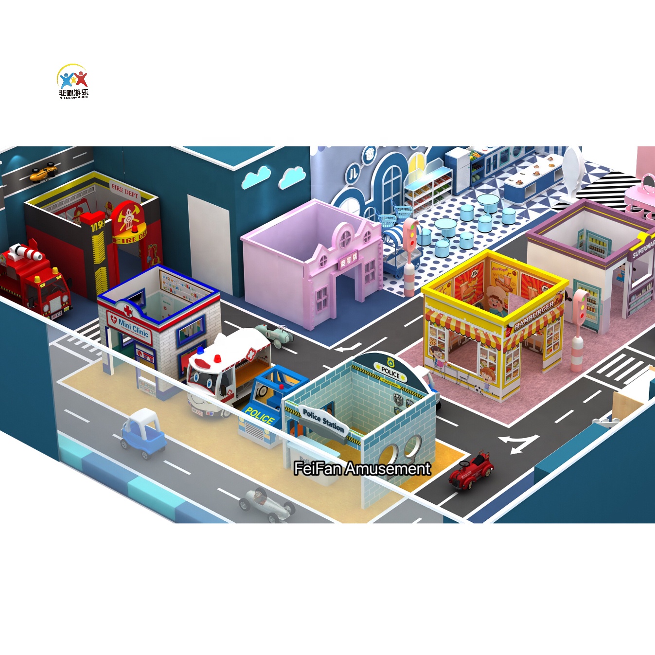 Custom Kids Role Play Town | Indoor Pretend Play City for Toddlers, Amusement Park &amp; Daycare
