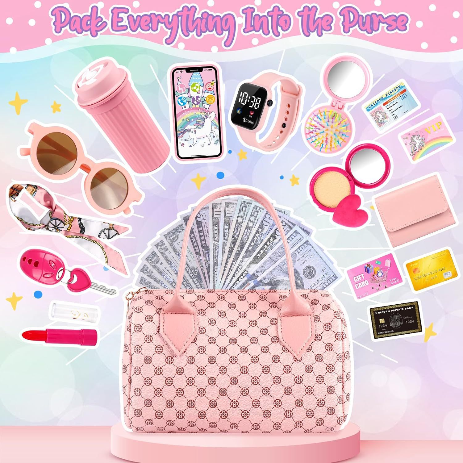 2026 Hot Sale New Realistic Children's Pretend Play Toy Fashion Handbag Shopping Pretend Play Portable Pretty Makeup Toys Set