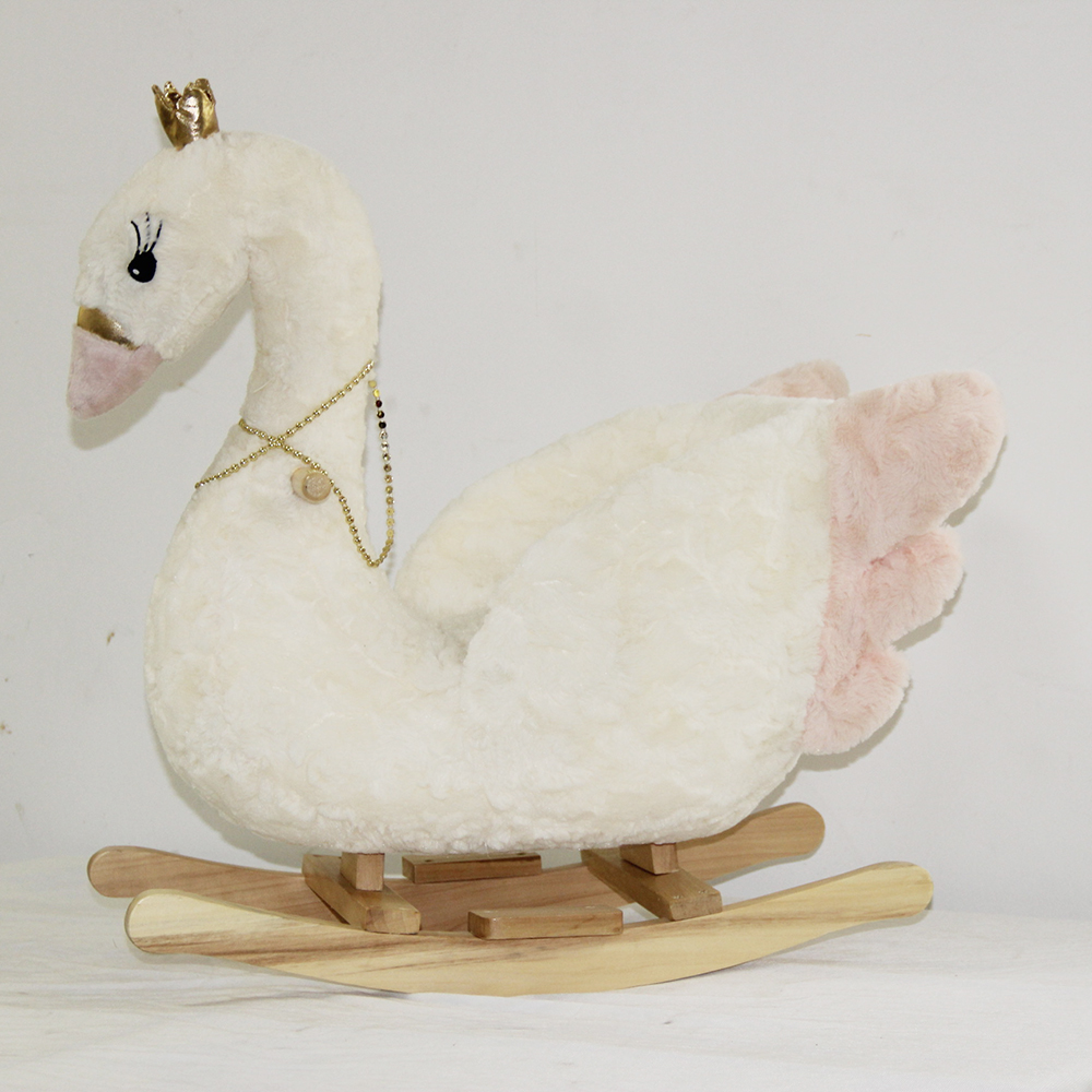 Custom Stuffed Baby Wooden Rocking Chair Rocking Swan Plush Toy Rocking Horse Toy