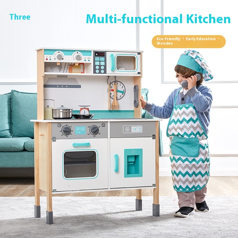 Cross-Border Direct Factory Sales Wood Children's Play Kitchen Toys for Boys and Girls Cooking Simulation Kitchenware Box