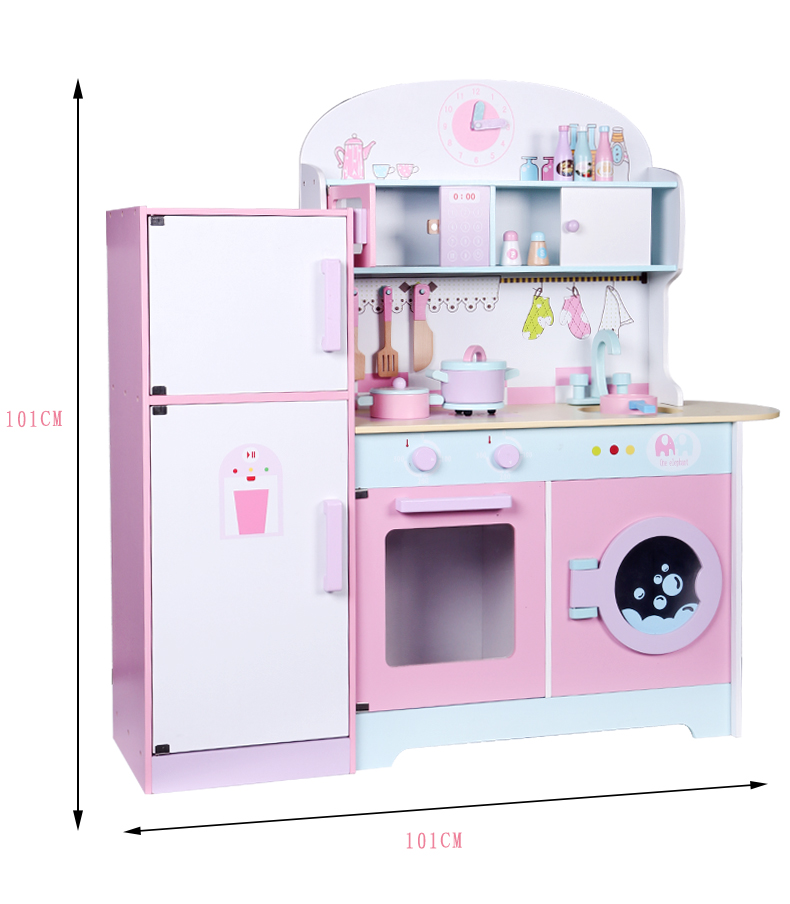 Wooden Simulation Kitchen Toys Wooden Fridge Pretend Game Toy