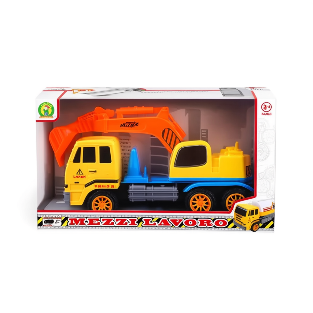 MAZZEO GIOCATTOLI Mezzi Lavoro Plastic Toy Truck Set 30 Cm Friction Powered 1:30 Scale Construction Vehicles for Kids Ages 3+