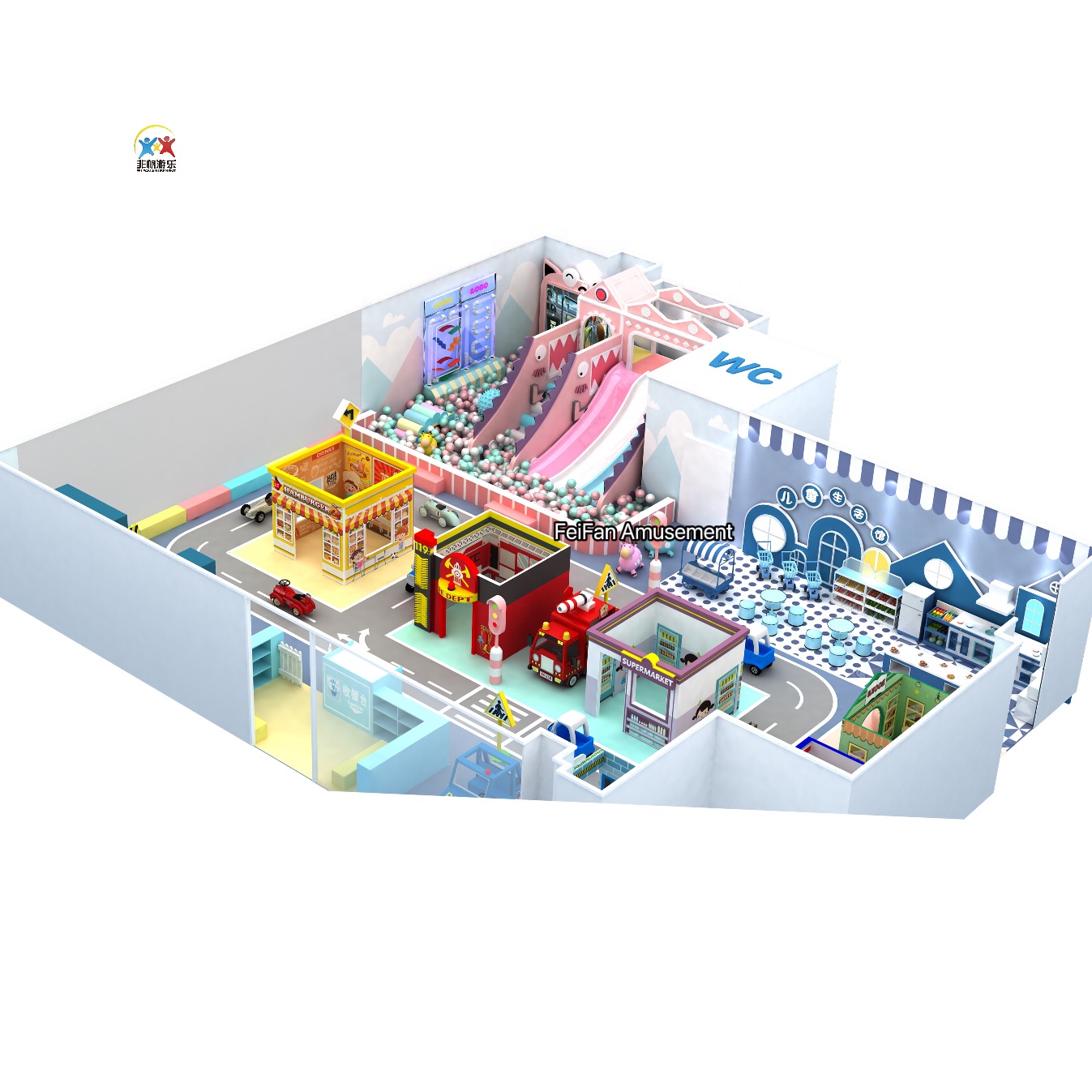Custom Kids Role Play Town | Indoor Pretend Play City for Toddlers, Amusement Park &amp; Daycare
