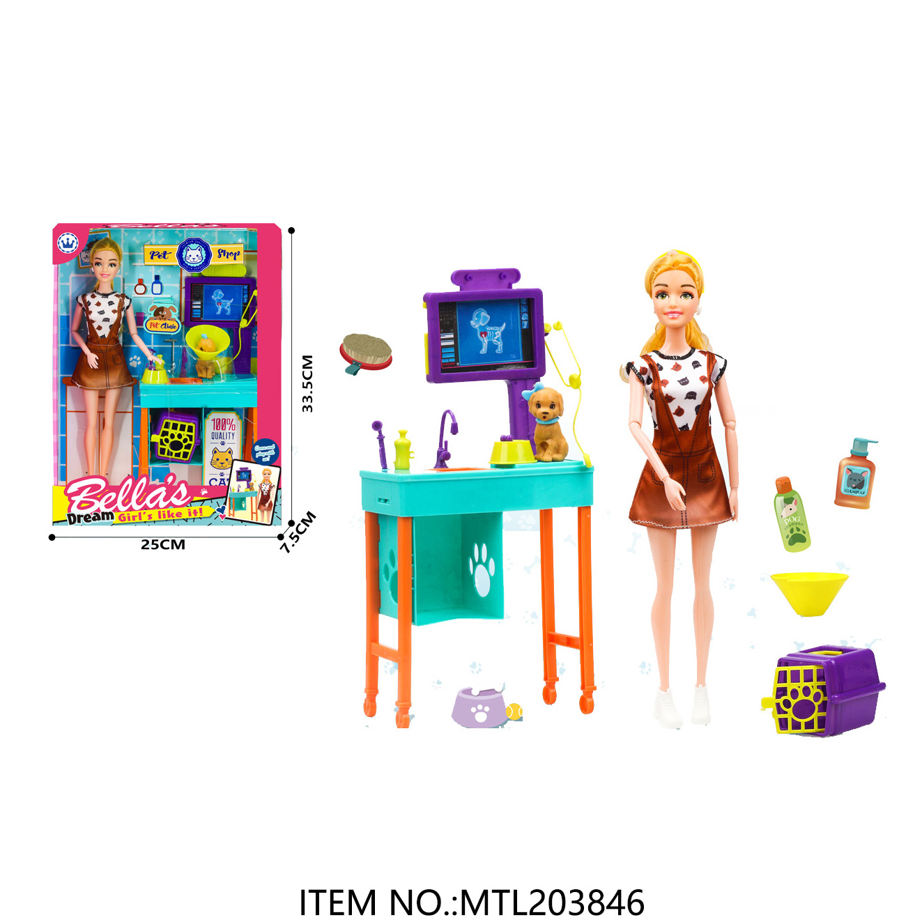 Girl Toys Careers Doll Play Set Princess Doll Pretend Doctor Nurse Theme with 2 Mini Dolls &amp; Accessories