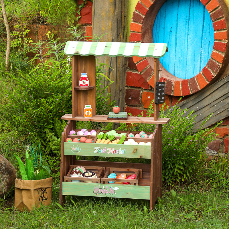 CE CPC Wooden Play Set Interactive Role-Playing Mud Grocery Stand Pretend Play Toy Outdoor Market Stand Mud Kitchen