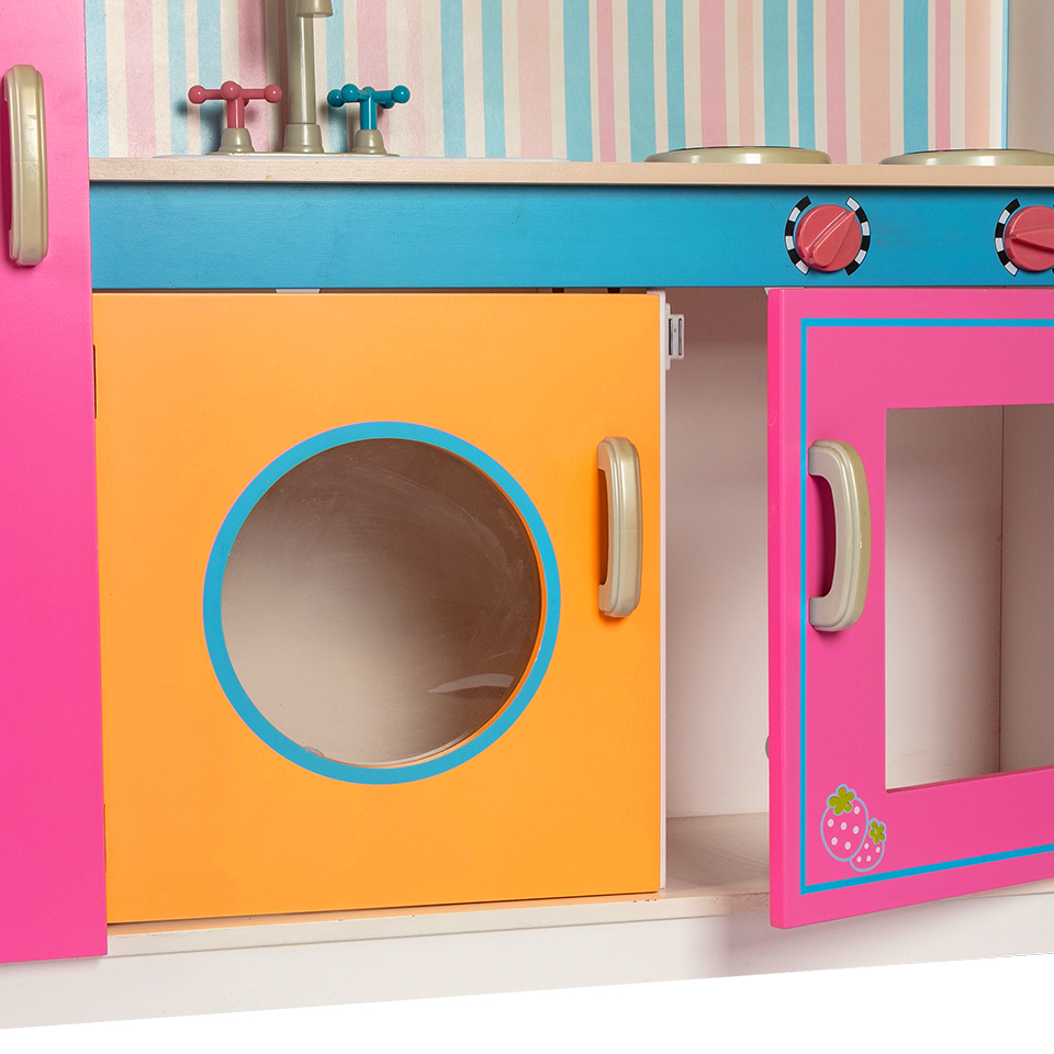 Custom Design Toddler Kids Pretend Play Set Learning Large Wooden Kitchen Toys With Cabinet