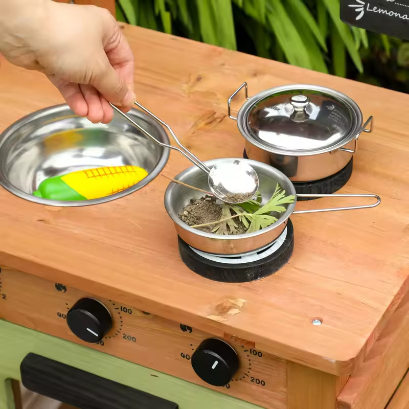 New Design Wooden Educational Cooking Pretend Play Toy Kitchen Toys Mud Kitchen Kids Outdoor Wood Kitchen Set For Kids Girl