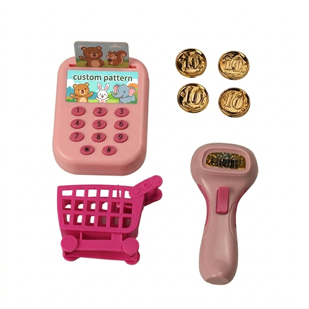 Kids Pretend Play Supermarket Checkout Play Toy Set Cash Register Shopping Cart Scanner Educational Role Play Promotional Gift