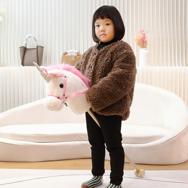 Classic Wooden Stick Horse Wheels Ride-On Hobby Horse Toddlers Realistic Neighing Galloping Sounds Pretend Play Equestrian Gift