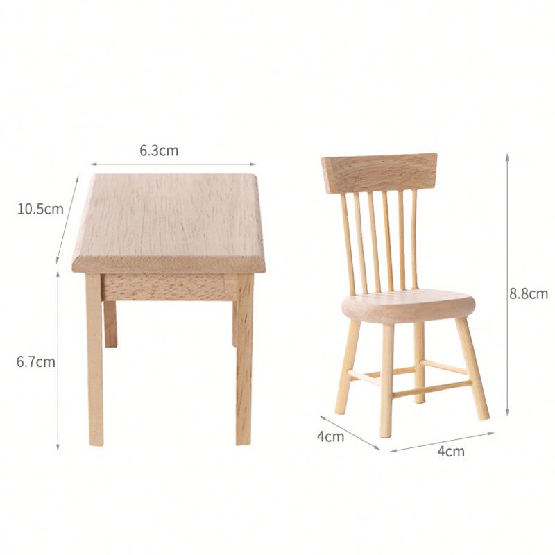 Oak Wood Play House Toy Mini Kitchen Toys Table and Chairs Doll House Furniture