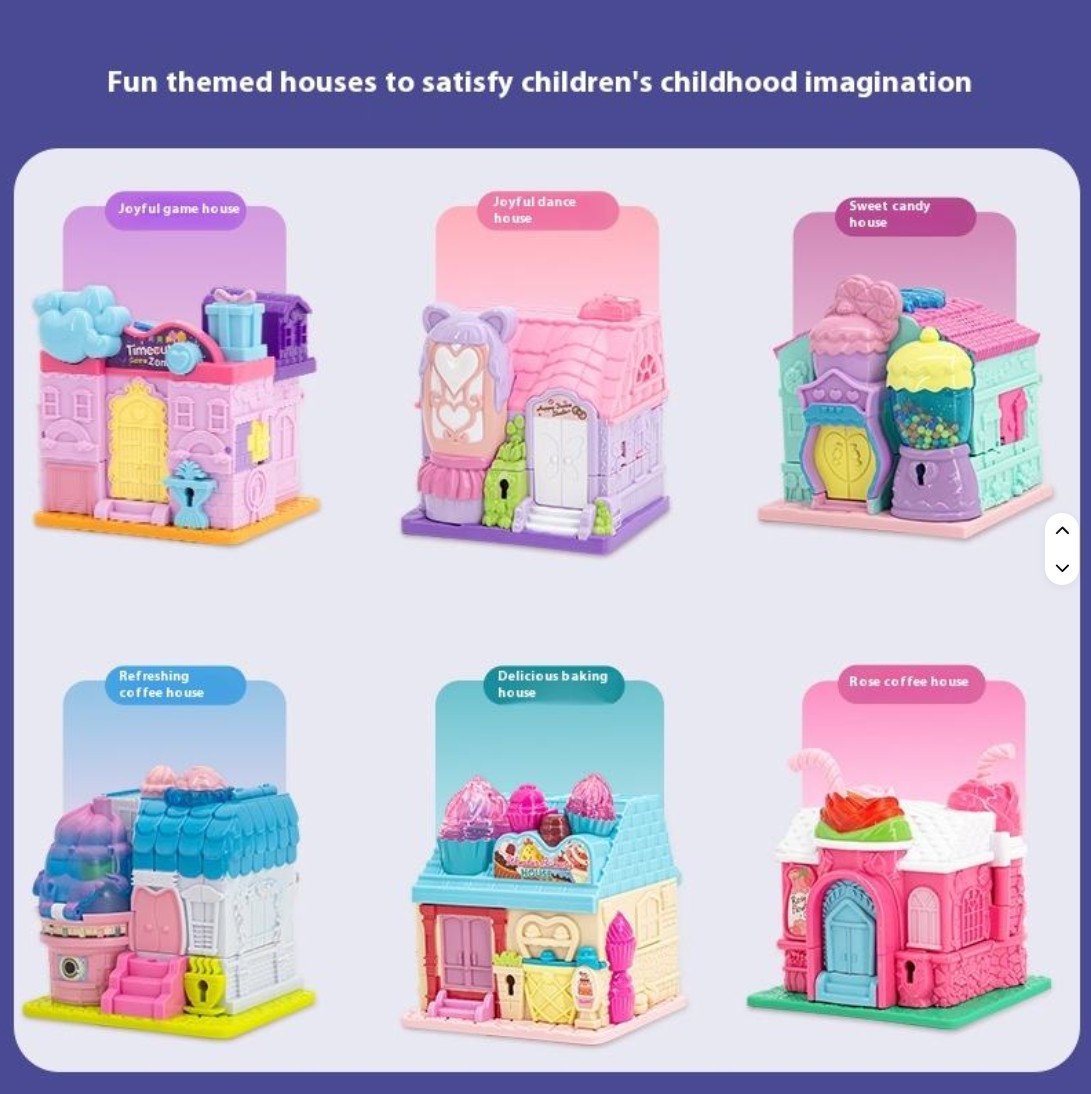 Yamataka Children's Building Block Set DIY Toys Pink Plastic 1:12 Scale Miniature Furniture Girl's Pretend Playhouse Candy House