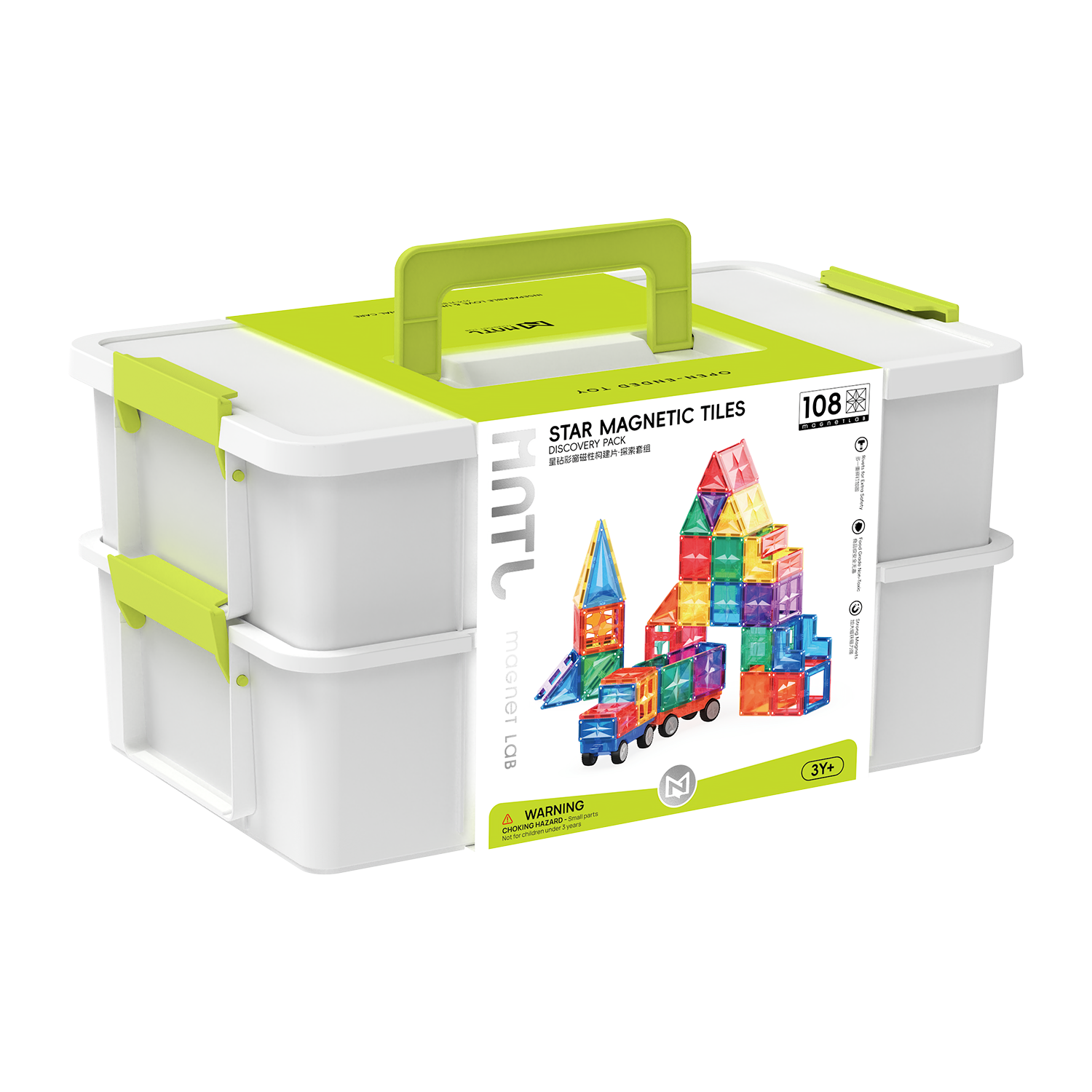 MNTL 108pcs Castle Magnetic Tiles Building Blocks 3D STEM Educational Magnetic Construction Building Blocks for Pretend Play