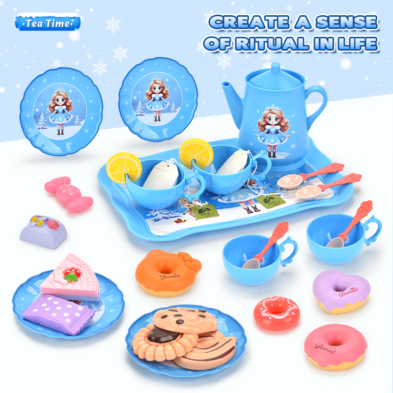 Toddlers Educational Food Pretend Role Play Set Plastic Abs Material Snow Princess Tea Party Time Dessert Kids Birthday Gifts