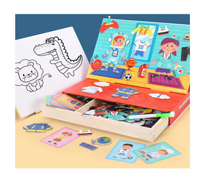 Unisex Kids Educational DIY Toy Career Dressup Multifunctional Magnetic Wooden Puzzle Board