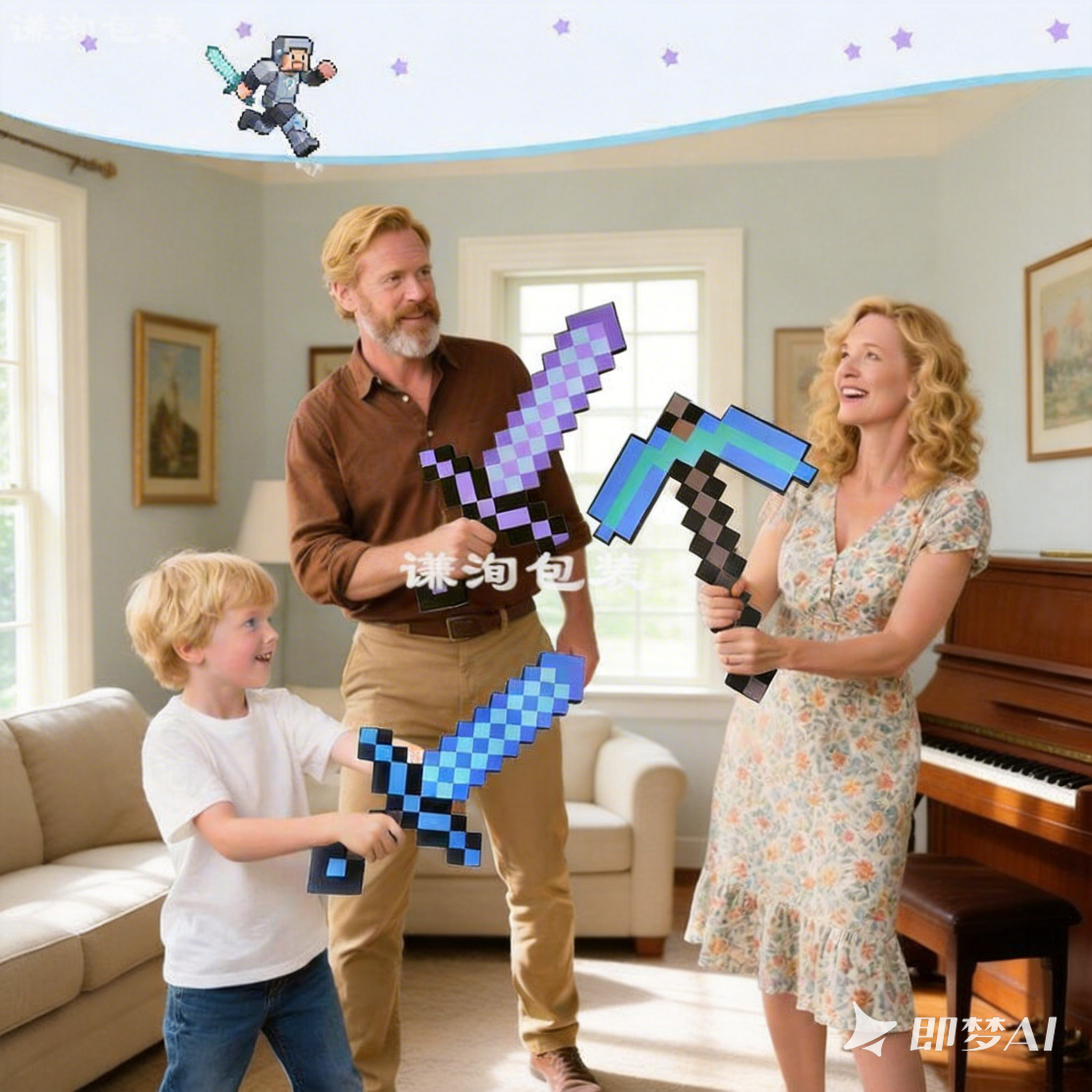 Foam Sword and Pickaxe Set Children's Role Play Toy Halloween Style Double-sided Printed Pattern
