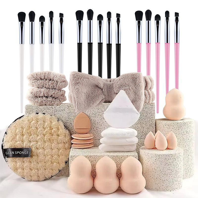 Hot Selling Complete Vegan Makeup Tool Set 35pcs With Natural Hair Handle For Travel For Eye And Lip Balm Use