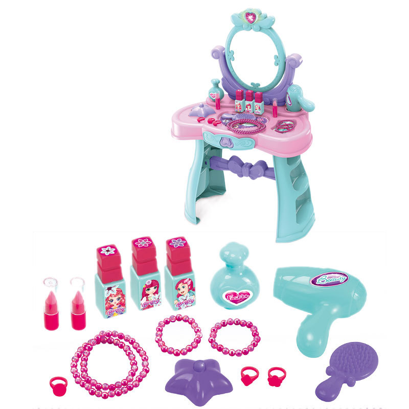 Girls' Plastic Beauty &amp; Fashion Pretend Play Set Includes Dressing Table Music Piano Hair Dryer Children's Chair for Makeup Play